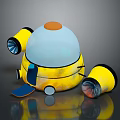 Yellow Robot Device With Transparent Dome Orange Top And Blue Base 3d model
