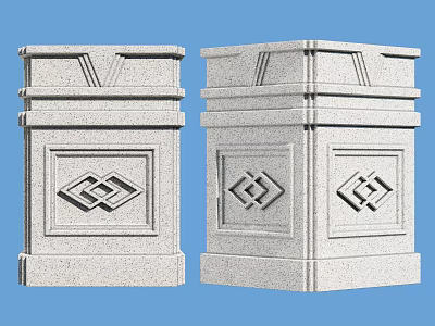 Pair of Light Gray Stone Architectural Components With Geometric Carved Patterns 3d model