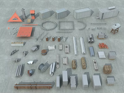 Industrial Equipment Collection Including Metal Structures Mechanical Parts And Steel Components 3d model