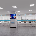 Modern Service Hall With Service Counters Digital Display Screen And Waiting Seats