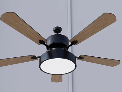 Ceiling Air Conditioner Fan With Wooden Blades Black Motor And White Light 3d model