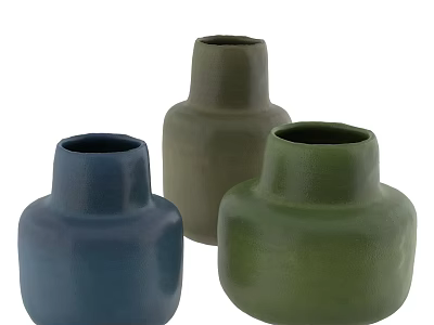 Modern Ceramic Vases in Blue Green and Earthy Tones for Home Decor 3d model