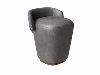 Gray Leather Stool With Curved Backrest And Wooden Base Modern Design 3d model