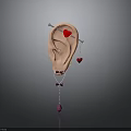 Stylish Ear Jewelry Including Red Heart Pendants And Pink Gemstone Decorations On Ear Model