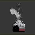 Vintage Battleship With Smoke Emitting American Flag Decorated Gray And Pink Hull