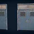 Old Rusted Metal Double Doors With Small Glass Panes On Dark Background