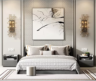 Modern background double bed 3d model