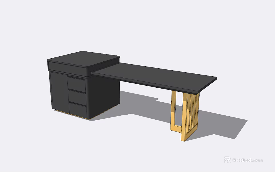 Modern Bar Counter With Black Top Drawers And Wooden Support Frame Design 3d model 