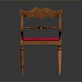 Elegant Classic Single Chair Wooden Frame Scalloped Backrest Red Upholstered Cushion Curved Armrests