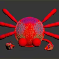Red Crab Shaped Decorative Furniture Piece With Colorful Floral Patterns
