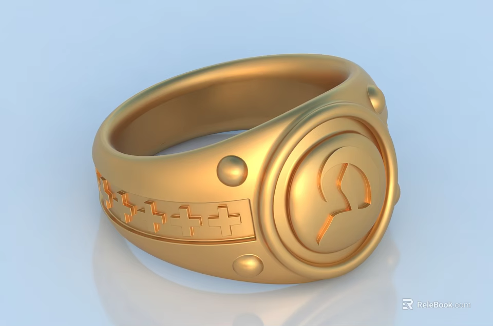 Elegant Gold Ring With Circular Center Geometric Patterns And Dot Decorations 3d model