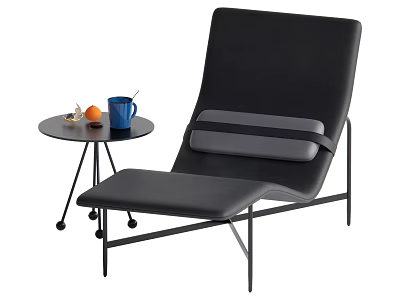 Modern Black Lounge Chair Metal Frame Gray Cushion With Side Table Blue Cup Orange 3d model