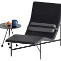 Modern Black Lounge Chair Metal Frame Gray Cushion With Side Table Blue Cup Orange