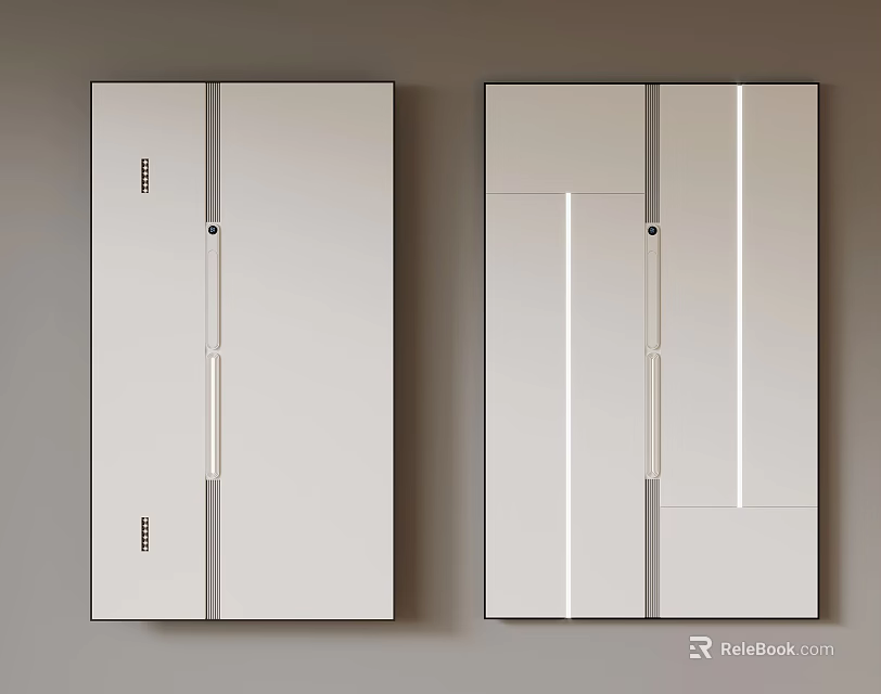 Modern Bathroom Mirror Cabinets With White Panels Gray Frames Wall Mounted Design 3d model 