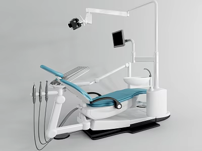 Advanced Dental Medical Equipment With Blue Treatment Chair Monitor Adjustable Light And Instrument Arm 3d model
