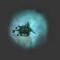 Artistic Teal Turtle Sculpture With Green Decorative Balls Lily Pads And Water Plants
