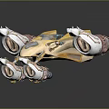 Futuristic Sci-Fi Spaceship With Detailed Gold White Design And Multiple Metallic Engines