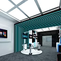 Modern Technology Exhibition Hall With Multiple Screens And Display Stands 3d model