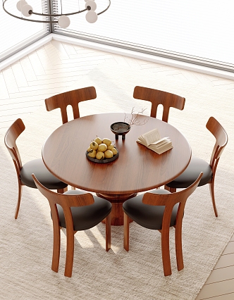 Modern Middle-style Round Dining Table and Chair 3d model