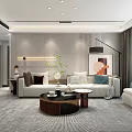 Modern Living and Dining Room Interior With Open TV Wall Sofa Coffee Table And Plants