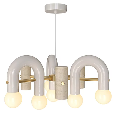 Modern Chandelier with White Arched Frame and Golden Metal Accents Hanging Spherical Light Bulbs Design 3d model