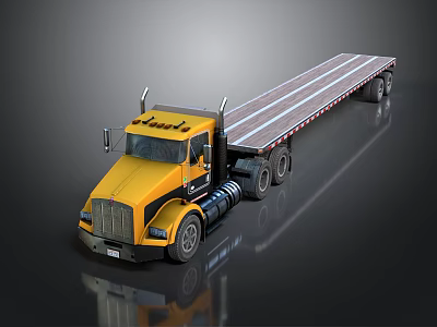 Shiny Yellow Flatbed Truck With Long Flatbed And Sturdy Cab Design 3d model