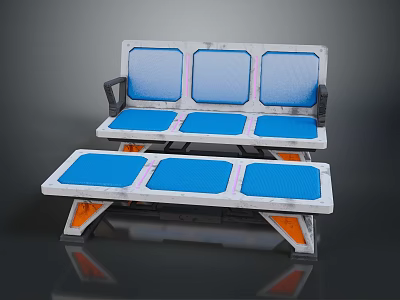 Modern Two Tiered Bench With Blue Cushioned Seats And Orange Support Legs 3d model
