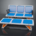 Modern Two Tiered Bench With Blue Cushioned Seats And Orange Support Legs