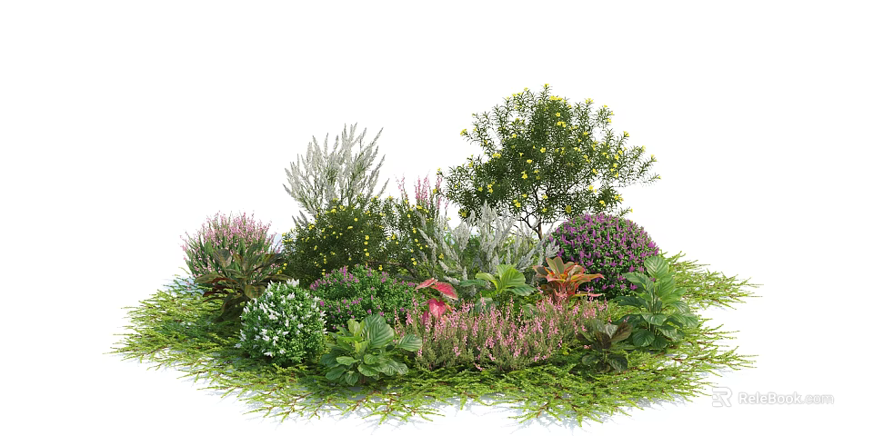 Diverse Shrubs With Colorful Foliage And Lush Greenery In Garden Landscape 3d model 