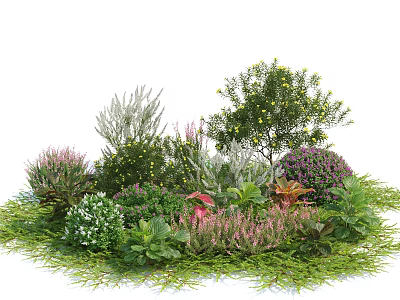 Diverse Shrubs With Colorful Foliage And Lush Greenery In Garden Landscape 3d model