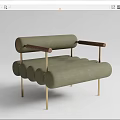 Modern Upholstered Green Accent Chair With Wooden Arms And Brass Legs