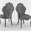 Ornate Carved Wooden Dining Chairs With Upholstered Back And Gold Accents