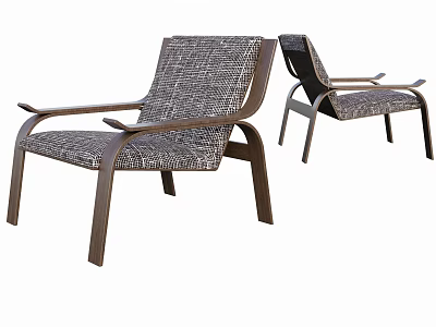 Modern Single Chair With Woven Seat Backrest And Dark Brown Wooden Frame Design 3d model