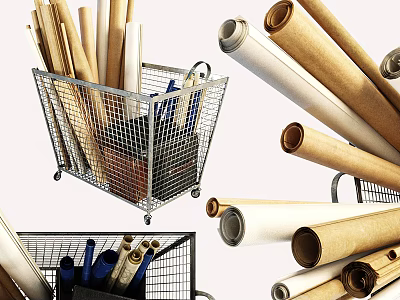 Public Facility Metal Mesh Trolley With Rolled Materials For Organized Storage 3d model