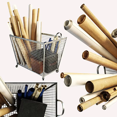 Public Facility Metal Mesh Trolley With Rolled Materials For Organized Storage 3d model