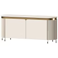 Modern Cream Colored TV Stand With Gold Trim Ribbed Sides And Black Slim Legs