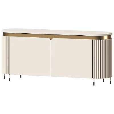 Modern Cream Colored TV Stand With Gold Trim Ribbed Sides And Black Slim Legs 3d model