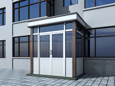 Modern Building Entrance Porch With Glass Structure White Door Gray Wall And Tiled Floor 3d model