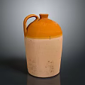 Hand Carved Clay Sculpture Orange And Beige Earthenware Jar With Handle