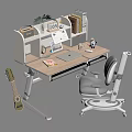 Height Adjustable Wooden Desk With Laptop Books Green Plant And Ergonomic Chair