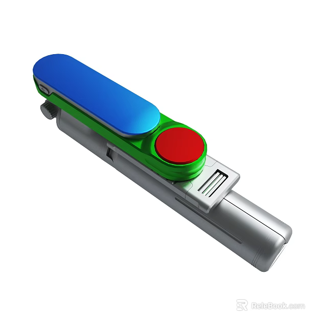 Functional Device With Blue Red Buttons Green Accent And Silver Body 3d model