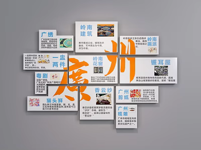 Traditional Guangzhou Culture Wall Decorated with Cultural Elements and Theme Cards 3d model