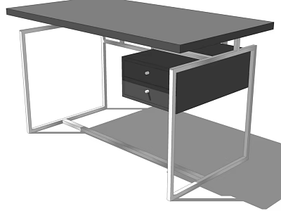 Modern Office Desk With Black Tabletop Silver Metal Frame And Drawer 3d model