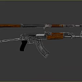 Realistic AK Rifles Featuring Wooden Stocks And Metal Parts On Dark Surface