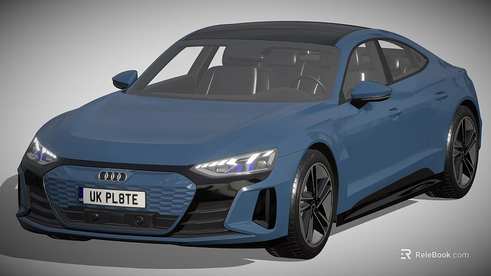 Audi Blue Coupe Car With UK Plate LED Headlights And Black Alloy Wheels 3d model 