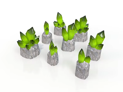 Green Leaf Plants In Gray Stone Bases Arranged For Natural Decorative Look 3d model