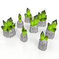 Green Leaf Plants In Gray Stone Bases Arranged For Natural Decorative Look