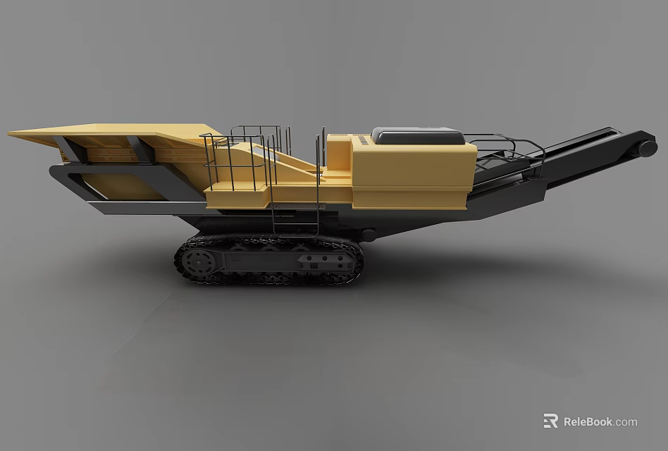 Yellow Tracked Functional Vehicle With Conveyor System For Construction Operations 3d model 
