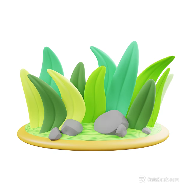 Vibrant Garden Landscape With Green And Yellow Leaves And Decorative Stones 3d model 