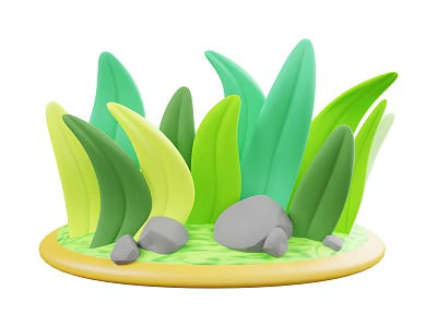 Vibrant Garden Landscape With Green And Yellow Leaves And Decorative Stones 3d model
